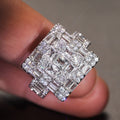 Quadrilateral Hash Geometric Zircon Ring For Women, Light Luxury Shiny Wedding Jewelry view 5