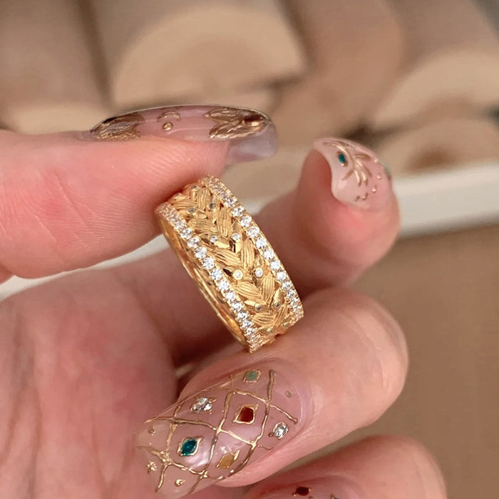 Elegant Vintage Gold Wheat Ear Copper Ring For Women, Light Luxury Unique Index Finger Jewelry