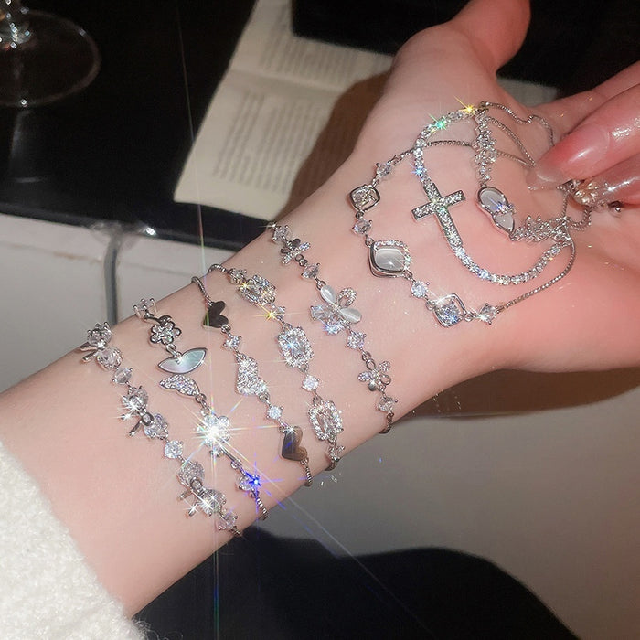 Light Luxury Copper Butterfly Bangle With Zircon And Cat Eye Stone Elegant Women's Bracelet