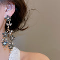 Alloy Rhinestone Flower Tassel Drop Earrings, Vintage European Style Luxury Stud Earrings view 3