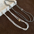 French Vintage Faux Pearl Multilayer Sweater Necklace, Old Money Round Beaded Geometric Choker view 2