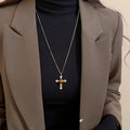 Real Gold Plated Copper Zircon Tiger Eye Cross Sweater Necklace Vintage Maillard Geometric Choker view 3