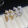 Gold Plated Silver Needle Zircon Lace Faux Pearl Geometric Hoop Earrings For Women view 1