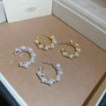 Gold Plated Silver Needle Zircon Lace Faux Pearl Geometric Hoop Earrings For Women view 3