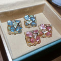 Gold Plated Copper Zircon Rhombus Stud Earrings With Silver Pins Elegant Niche Style Jewelry view 1
