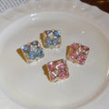Gold Plated Copper Zircon Rhombus Stud Earrings With Silver Pins Elegant Niche Style Jewelry view 3