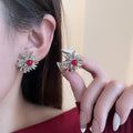 Elegant French Vintage Firework Sunburst Alloy Rhinestone Red Pearl Fashion Statement Stud Earrings view 1