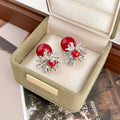 Elegant French Vintage Firework Sunburst Alloy Rhinestone Red Pearl Fashion Statement Stud Earrings view 2