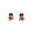 Elegant French Vintage Firework Sunburst Alloy Rhinestone Red Pearl Fashion Statement Stud Earrings view 5