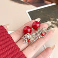 Elegant French Vintage Firework Sunburst Alloy Rhinestone Red Pearl Fashion Statement Stud Earrings view 4