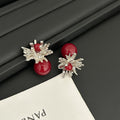 Elegant French Vintage Firework Sunburst Alloy Rhinestone Red Pearl Fashion Statement Stud Earrings view 3