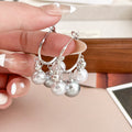 French Vintage Silver Alloy Hoop Tassel Grey Pearl Drop Elegant Sweet Contrast Fashion Women's Earrings view 4