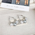 French Vintage Silver Alloy Hoop Tassel Grey Pearl Drop Elegant Sweet Contrast Fashion Women's Earrings view 3