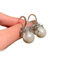 Light Luxury C Shape Zircon Faux Pearl Pendant Drop Earrings Geometric Vintage Silver Needle Ear Jewelry view 5