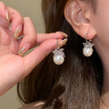 Light Luxury C Shape Zircon Faux Pearl Pendant Drop Earrings Geometric Vintage Silver Needle Ear Jewelry view 2