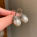 Light Luxury C Shape Zircon Faux Pearl Pendant Drop Earrings Geometric Vintage Silver Needle Ear Jewelry view 1