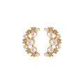 Gold Plated Silver Pin Zircon Moon Faux Pearl Stud Earrings For Women Vintage Elegant Niche Style view 5