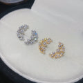 Gold Plated Silver Pin Zircon Moon Faux Pearl Stud Earrings For Women Vintage Elegant Niche Style view 4