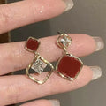 Gold Plated Copper Rhombus Zircon Stud Earrings With Silver Posts For Women view 1
