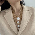 Old Money Style Multi Layer Faux Pearl Necklace With Round Geometric Charm Light Luxury Clavicle Chain view 3