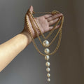 French Vintage Multi Layer Faux Pearl Geometric Round Statement Clavicle Necklace Light Luxury Style view 4