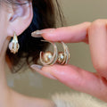 Faux Pearl Zircon C-Shaped Drop Earrings For Women Geometric Silver Needle OL Style Jewelry view 2