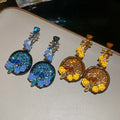 Vintage Chinese Style Alloy Floral Pipa Stud Earrings With Rhinestone Enamel Flower Design view 3