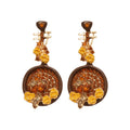 Vintage Chinese Style Alloy Floral Pipa Stud Earrings With Rhinestone Enamel Flower Design view 5