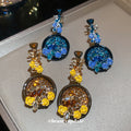 Vintage Chinese Style Alloy Floral Pipa Stud Earrings With Rhinestone Enamel Flower Design view 1