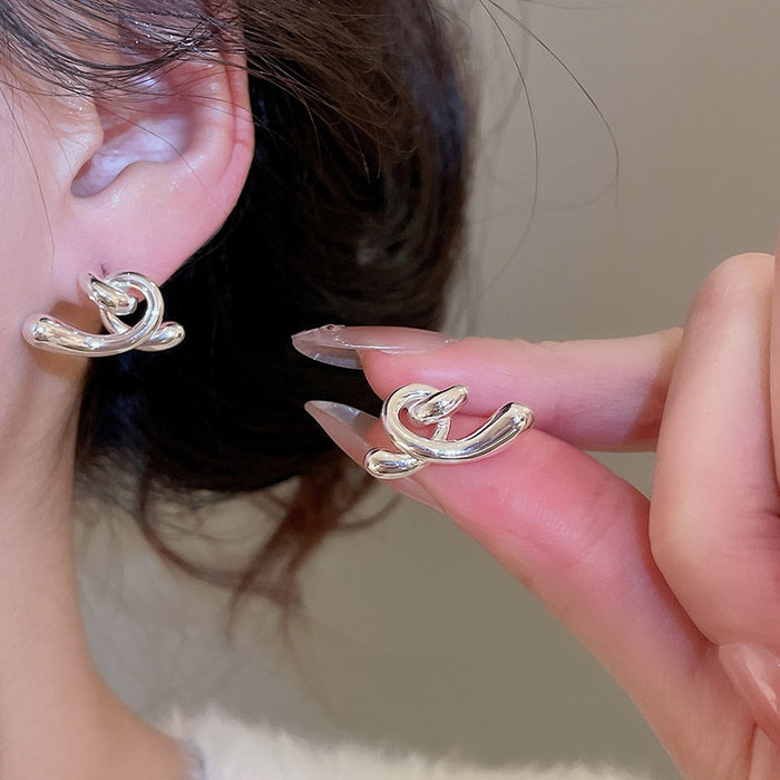 Minimalist Metal Cross Twist Triangle Stud Earrings Modern Geometric Light Luxury Ear Jewelry