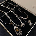 Old Money Copper Zircon Beaded Pony Pearl Sweater Necklace For Women view 2