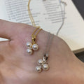 Light Luxury Faux Pearl Necklace With Zircon Three Petal Flower Round Geometric Pendant for Women view 2