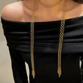 Old Money Style Faux Crystal Beaded Tassel Necklace, Geometric Light Luxury Sweater Chain view 1