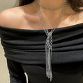 Old Money Style Faux Crystal Beaded Tassel Necklace, Geometric Light Luxury Sweater Chain view 3