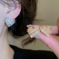 Gold Plated Copper Heart Zircon Stud Earrings With Silver Needle Posts, Minimalist Light Luxury Style view 1