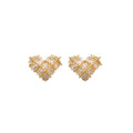 Gold Plated Copper Heart Zircon Stud Earrings With Silver Needle Posts, Minimalist Light Luxury Style view 5