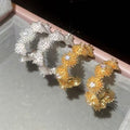 Gold Plated Copper Zircon Flower C Shape Stud Earrings With Silver Posts French Vintage Style view 3