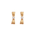 Copper Crinkled Metal Bow Pearl Stud Earrings For Women, Light Luxury Versatile Niche Design view 5
