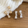 Copper Crinkled Metal Bow Pearl Stud Earrings For Women, Light Luxury Versatile Niche Design view 2