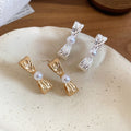 Copper Crinkled Metal Bow Pearl Stud Earrings For Women, Light Luxury Versatile Niche Design view 4