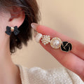 Silver Needle Rhinestone Enamel Bow Faux Pearl Stud Earrings Jewelry Set For Women view 4