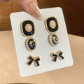 Silver Needle Rhinestone Enamel Bow Faux Pearl Stud Earrings Jewelry Set For Women view 3