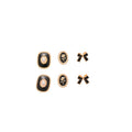 Silver Needle Rhinestone Enamel Bow Faux Pearl Stud Earrings Jewelry Set For Women view 5