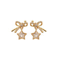 Copper Zircon Bow Star Stud Earrings, Playful Minimal Everyday Light Luxury Jewelry view 5
