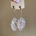 Silver Needle Rhinestone Crystal Leaf Stud Earrings Luxury Designer Style view 2