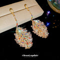 Silver Needle Rhinestone Crystal Leaf Stud Earrings Luxury Designer Style view 4