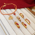 Gold Plated Red Enamel Vintage Ring For Women view 1