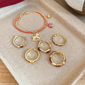 Gold Plated Red Enamel Vintage Ring For Women view 3