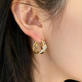Gold Plated Copper Zircon Knot Round Huggie Earrings Light Luxury Geometric Jewelry view 2