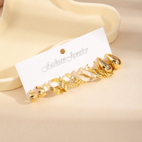 C Shaped Geometric Faux Pearl Earrings Set For Women, Gold Silver Niche Design Hoop Earrings